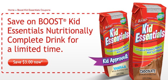 Boost Kid Essentials 3.00 Printable Coupon = 1.98 at Walmart! Baby